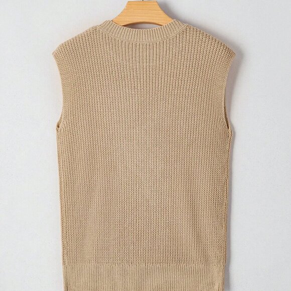 Khaki Casual Women's Western Cowboy Embroidery Round Neck Sleevless Sweater vest - Picture 4 of 8